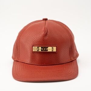 Buscemi Screwback Cap Pebbled Cow Leather Red Hat